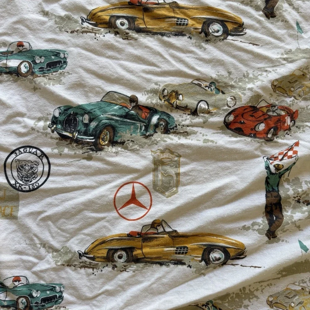 Vtg Racing Bedspread Twin(2) Porsche SCCA & Grand Prix Corvette Alfa Romeo 1960s
